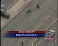 Полицейский сбивает и напарника и преступника