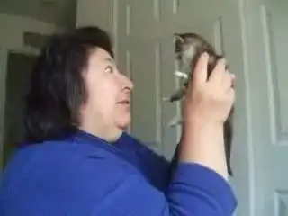 дурная бабка учит кошку мяукать