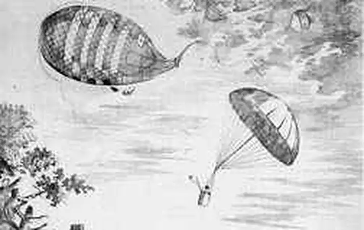 Первый в истории прыжок с парашютом с воздушного шара