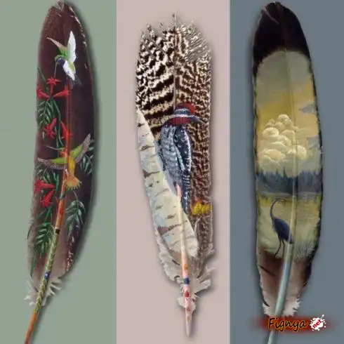 Рисунки на перьях