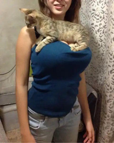 Сладкая парочка: девушка и котенок
