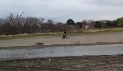 Идиот на мотоцикле решил переехать на скорости через реку