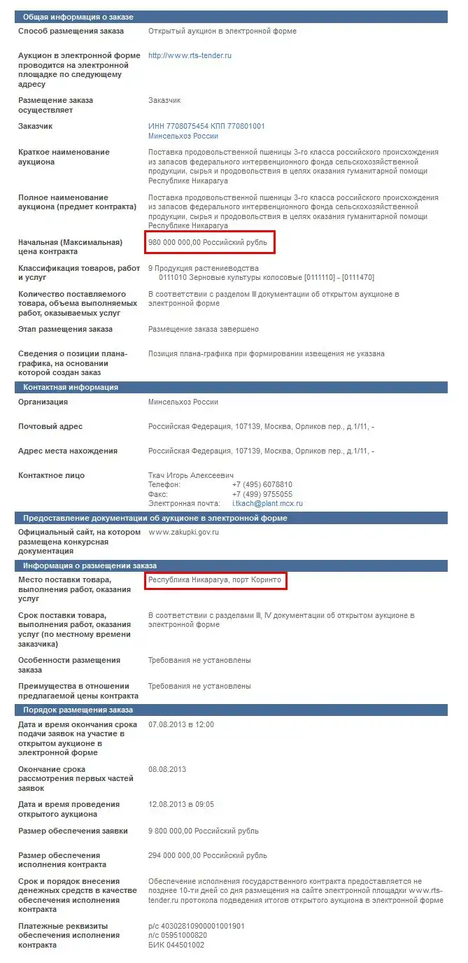 Россия отправит в Никарагуа гуманитарную помощь на миллиард рублей