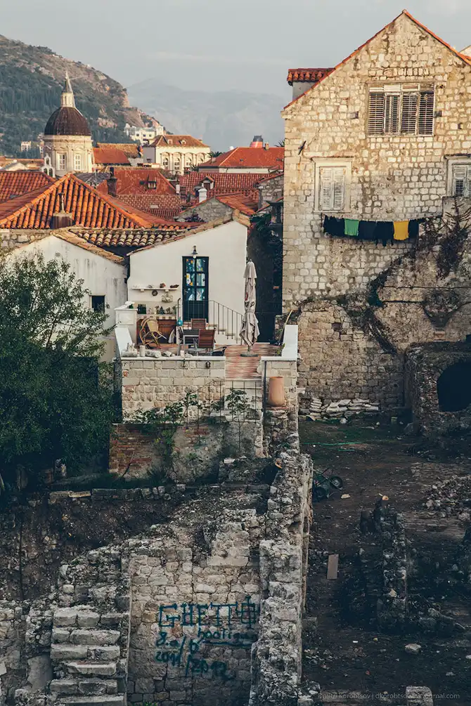 Древний городу в Хорватии с высоты птичьего полёта