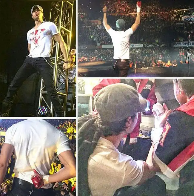 Во время концерта Энрике Иглесиас поранил руку, пытаясь поймать дрон