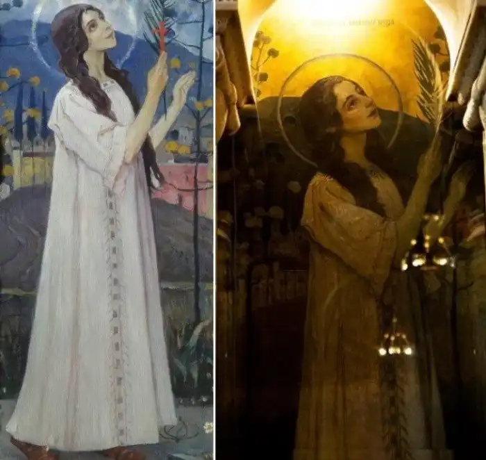 Портрет невесты вместо лика святой: кого изобразил художник М. Нестеров на фреске Владимирского собора