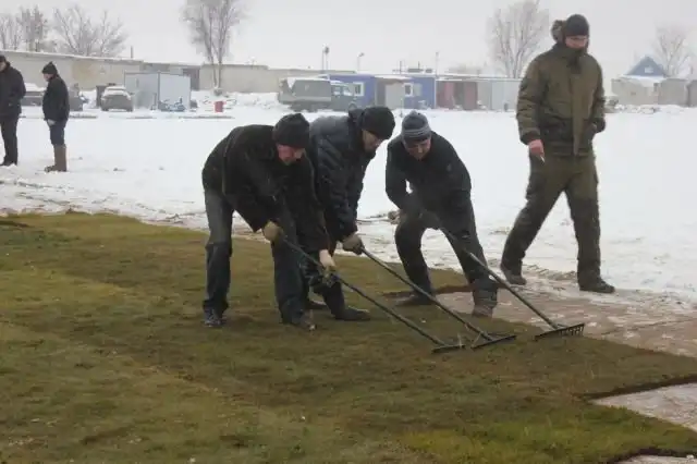В Саратове новый газон постелили на заснеженный стадион «Авангард»