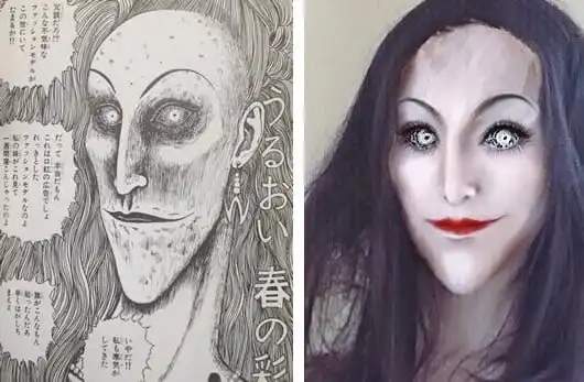 Талантливая девушка воспроизвдит самые страшные манга через мэйк-ап