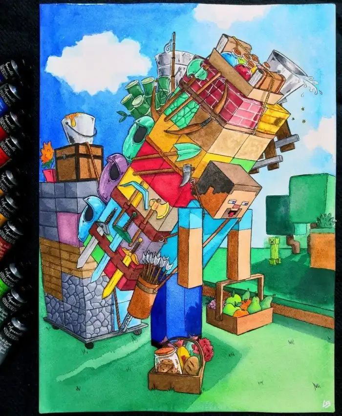 Художница нарисовала персонажей видеоигр с их инвентарём