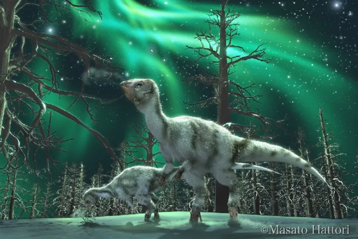 Лиеллиназавра: Динозавр заполярья. Отрастил хвост-шарф, которым укрывался от морозов, и приспособился к полярной ночи длиною в полгода