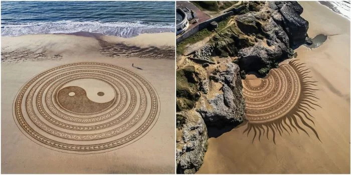 Художник создаёт невероятные рисунки на пляжах