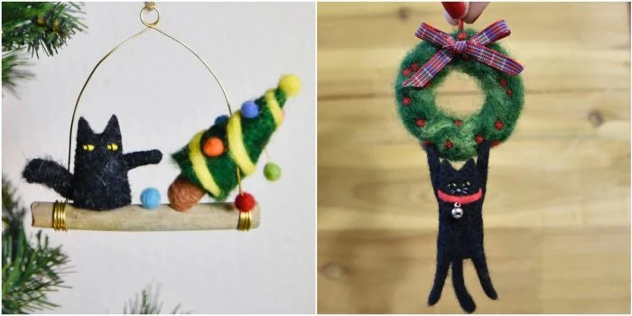 Радость в творчестве: девушка создает украшения для ёлки с милыми котиками