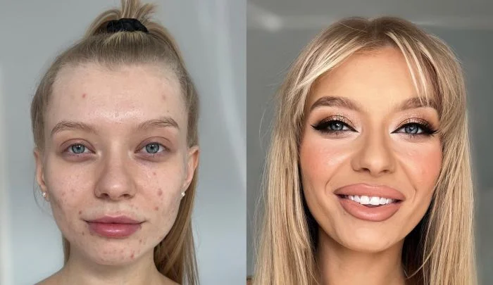 Визуальное преображение женщин до и после макияжа