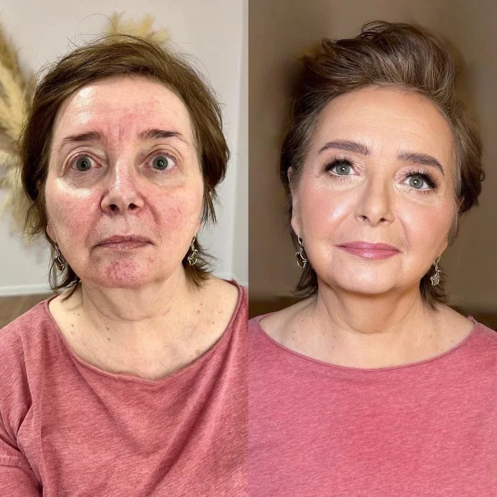 Визуальное преображение женщин до и после макияжа