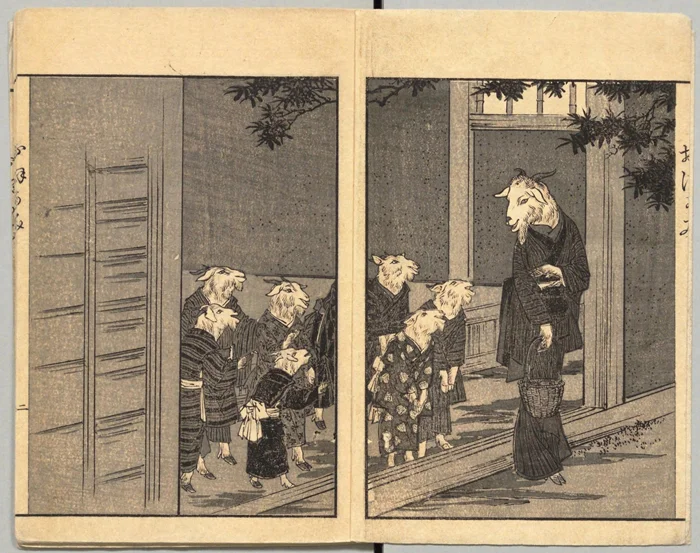 Визуальные образы из книги "Волк и семь козлят", оформленные в Японии в 1889 году
