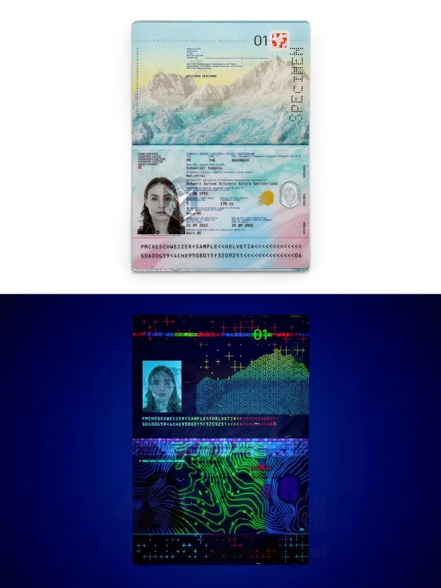 Новый швейцарский паспорт под УФ-светом — настоящее произведение искусства