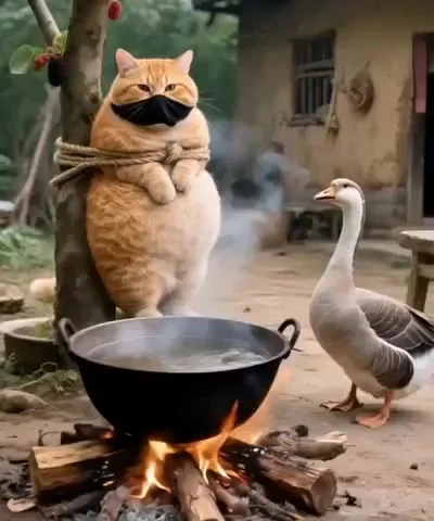 Эхххх, пропал котик.Не на того гуся напал
