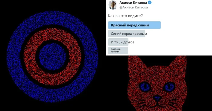 Оптическая иллюзия, которая запутала всех: что вы видите — красный или синий впереди?