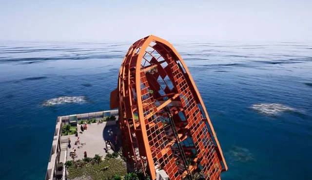 Постройка, выполненная в форме утонувшего судна.