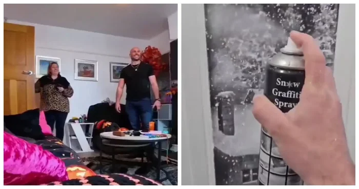 Талантливый парень превращает окна в полотна, рисуя на них сказочные пейзажи искусственным снегом