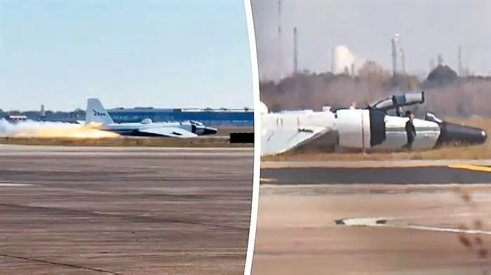 Хьюстон, у нас проблемы! Старческий научный самолёт NASA приземлился на брюхо с огоньком из-за отказа шасси 