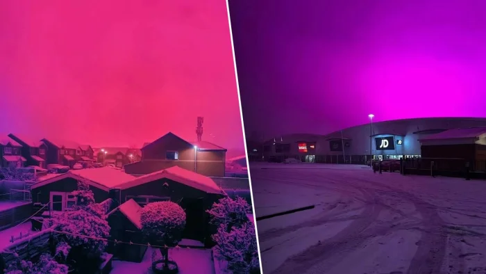 Неоновая феерия в Бирмингеме: Небо засияло розовым!