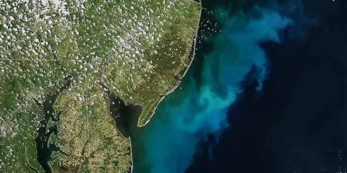 NASA опубликовало снимок загадочного скопления микроорганизмов у берегов США.