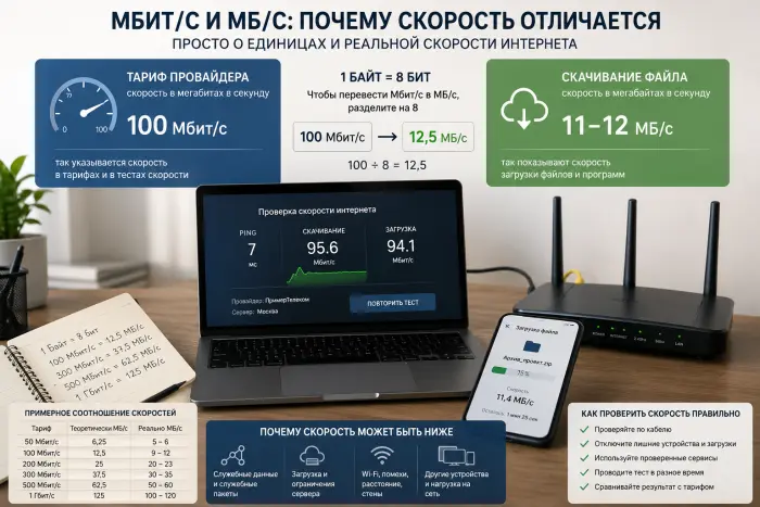 Мбит/с и МБ/с: почему скорость интернета в тарифе и скорость скачивания файлов отличаются в 8 раз