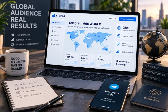 eProfit объединил более 210 зарубежных гео в одном кабинете Telegram Ads